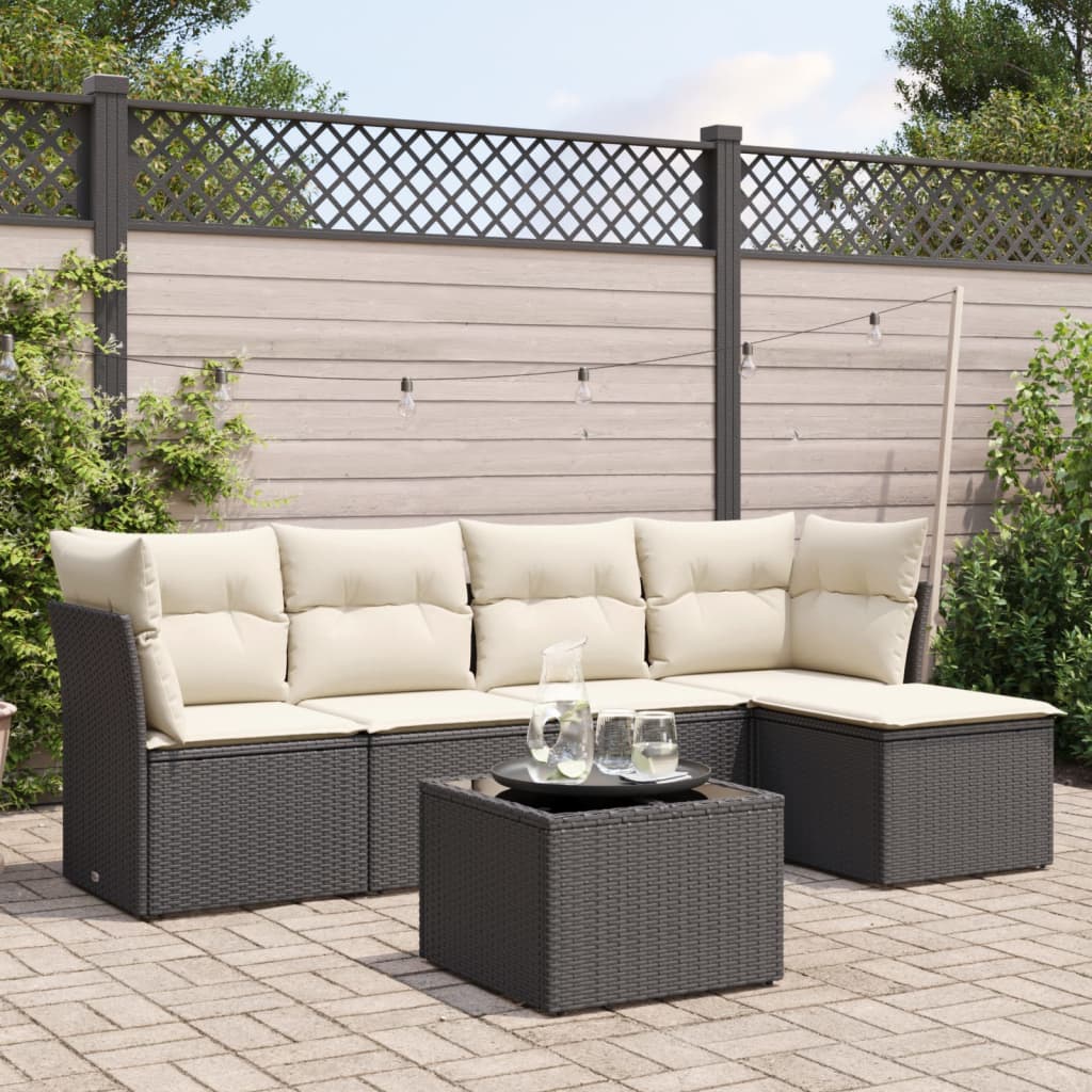 6-delige Loungeset met kussens poly rattan zwart is nu te koop bij PeponiXL, paradijselijk wonen!