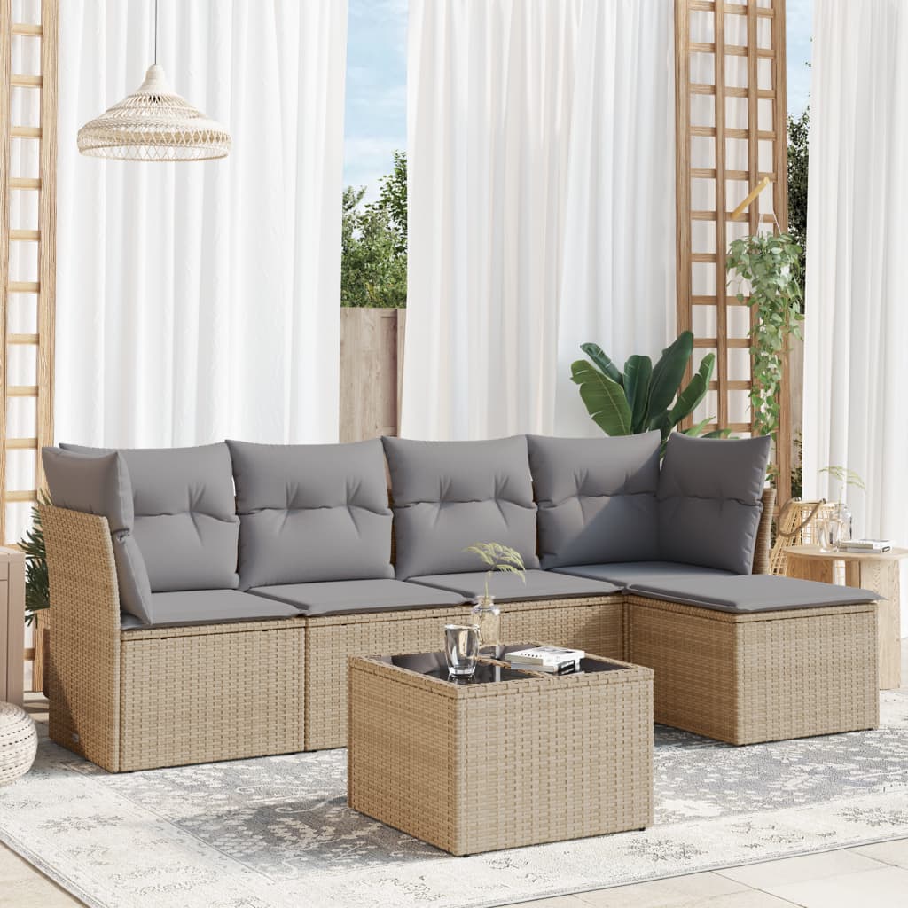 6-delige Loungeset met kussens poly rattan beige is nu te koop bij PeponiXL, paradijselijk wonen!