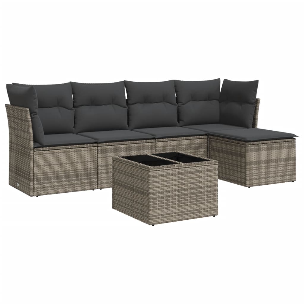 6-delige Loungeset met kussens poly rattan grijs is nu te koop bij PeponiXL, paradijselijk wonen!