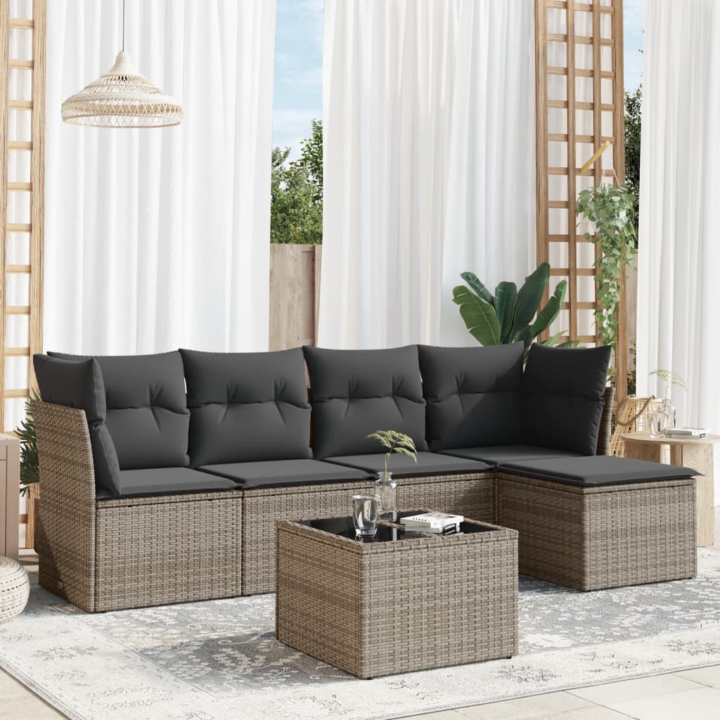 6-delige Loungeset met kussens poly rattan grijs is nu te koop bij PeponiXL, paradijselijk wonen!