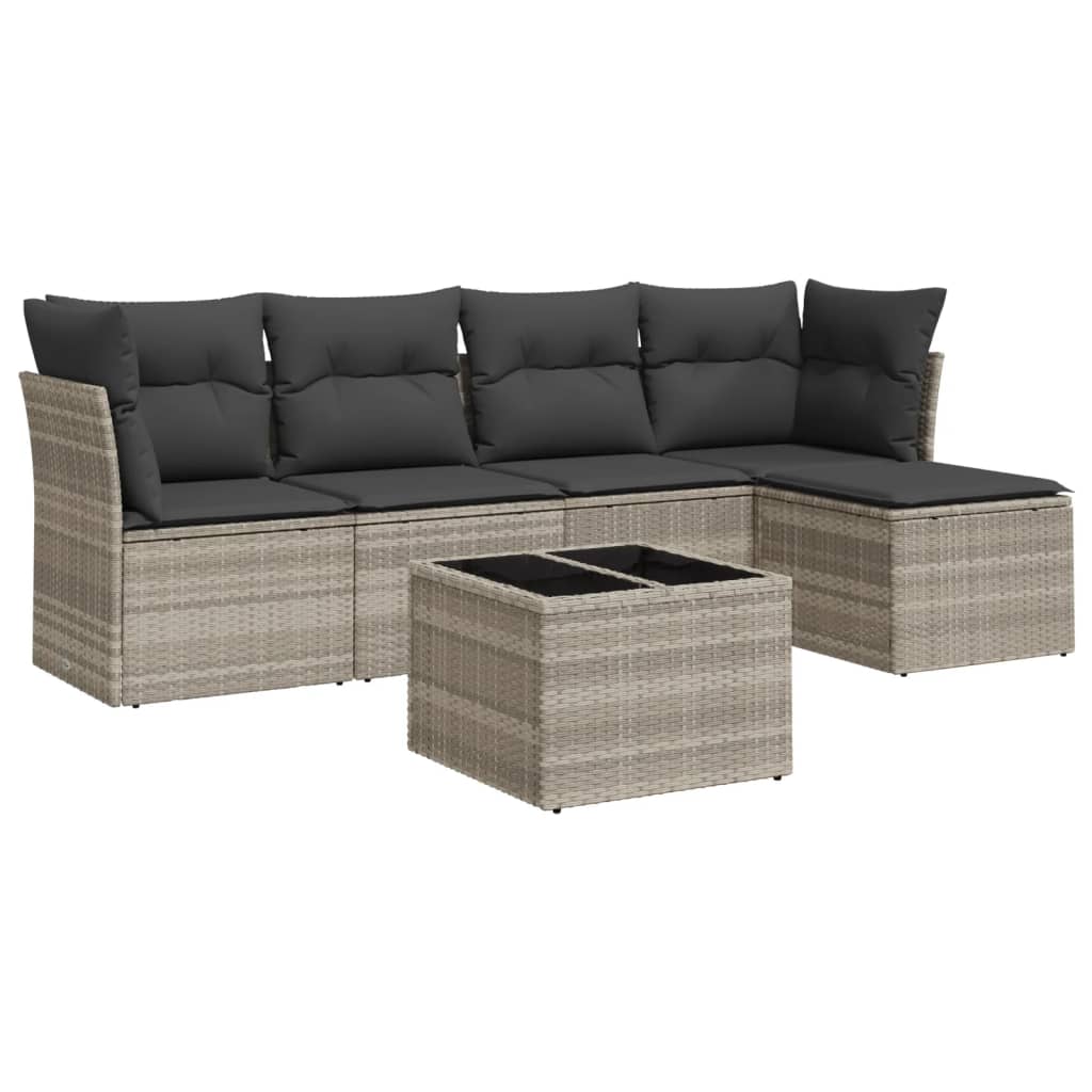 6-delige Loungeset met kussens poly rattan lichtgrijs is nu te koop bij PeponiXL, paradijselijk wonen!