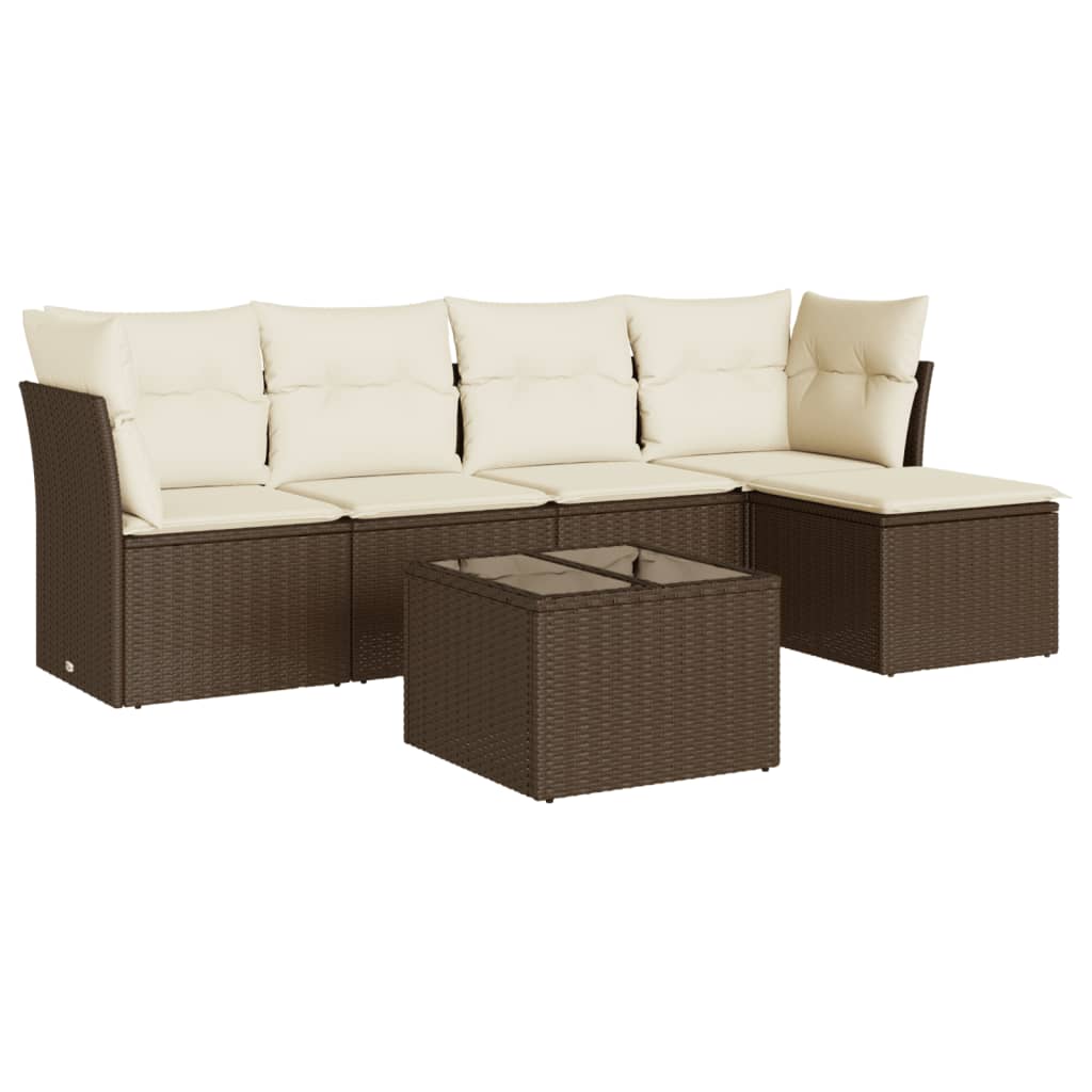 6-delige Loungeset met kussens poly rattan bruin is nu te koop bij PeponiXL, paradijselijk wonen!
