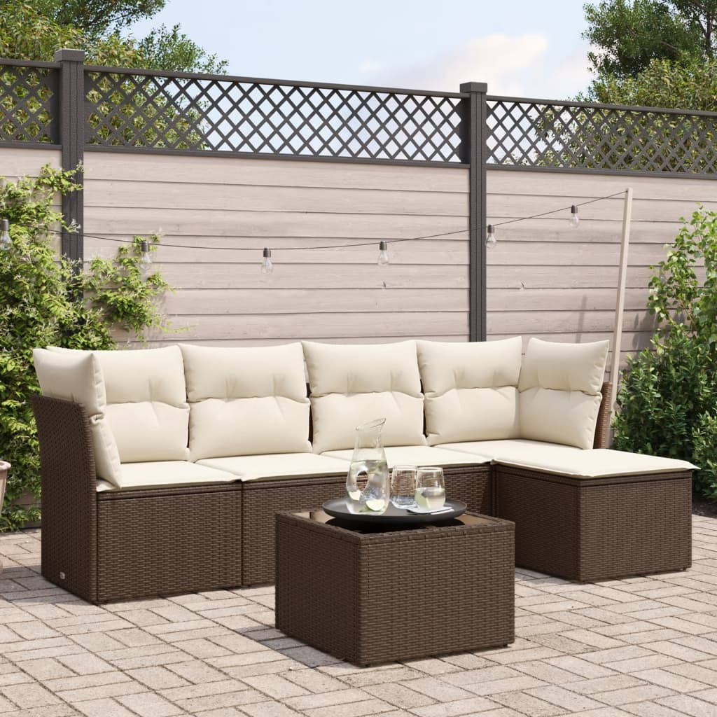 6-delige Loungeset met kussens poly rattan bruin is nu te koop bij PeponiXL, paradijselijk wonen!
