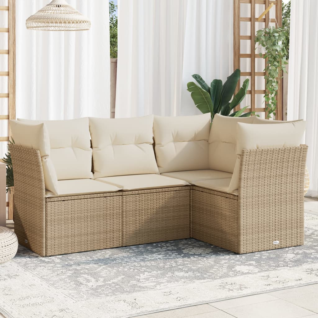 4-delige Loungeset met kussens poly rattan beige is nu te koop bij PeponiXL, paradijselijk wonen!