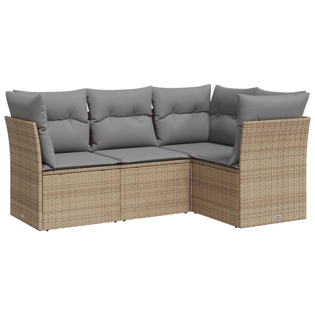 4-delige Loungeset met kussens poly rattan beige is nu te koop bij PeponiXL, paradijselijk wonen!