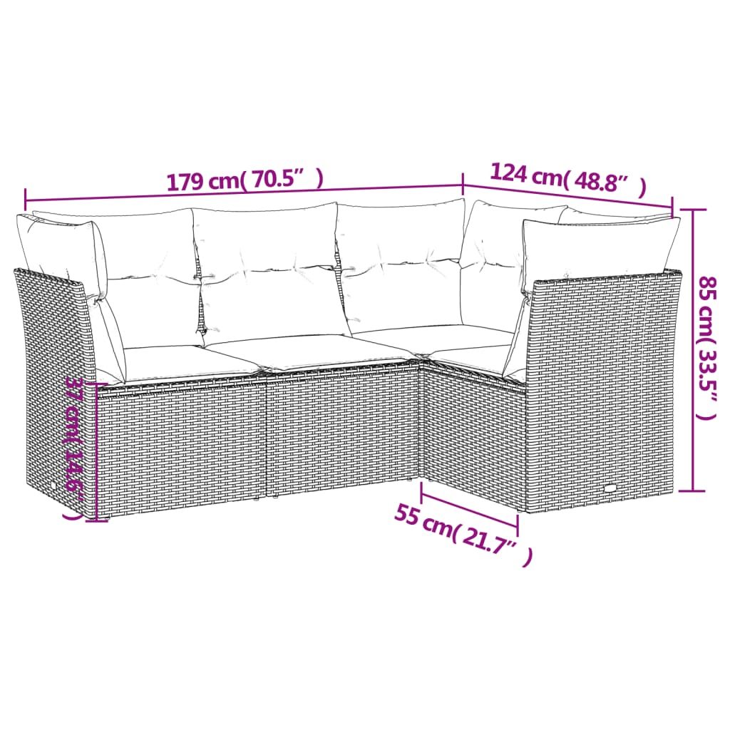4-delige Loungeset met kussens poly rattan beige is nu te koop bij PeponiXL, paradijselijk wonen!