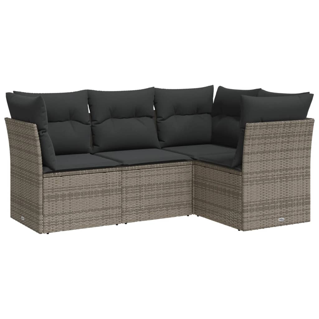 4-delige Loungeset met kussens poly rattan grijs is nu te koop bij PeponiXL, paradijselijk wonen!