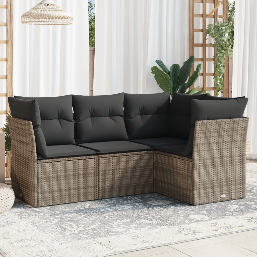 4-delige Loungeset met kussens poly rattan grijs is nu te koop bij PeponiXL, paradijselijk wonen!