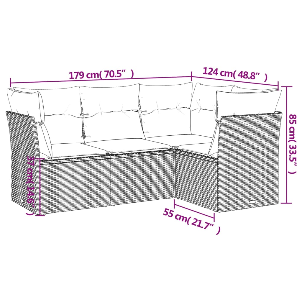 4-delige Loungeset met kussens poly rattan lichtgrijs is nu te koop bij PeponiXL, paradijselijk wonen!