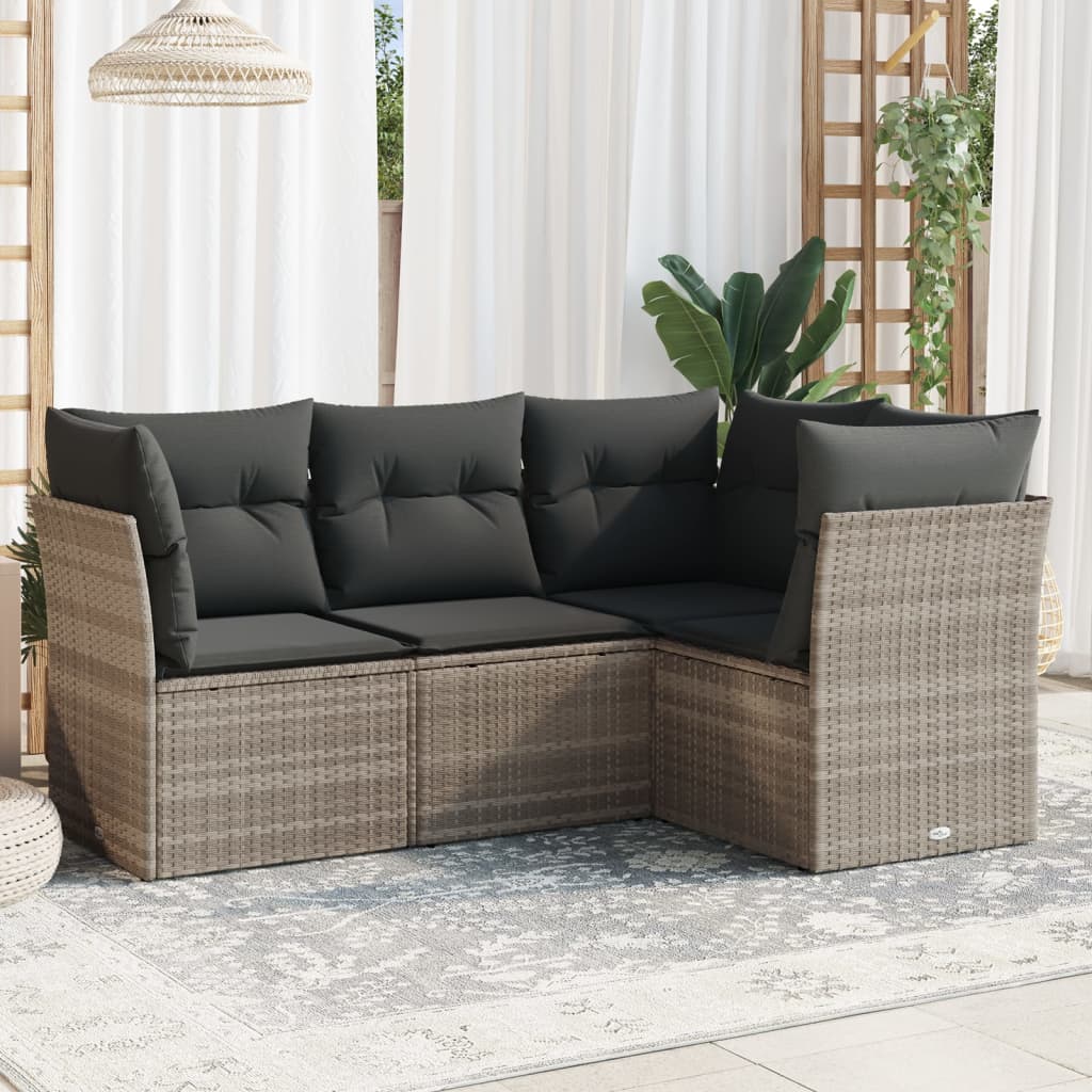 4-delige Loungeset met kussens poly rattan lichtgrijs is nu te koop bij PeponiXL, paradijselijk wonen!