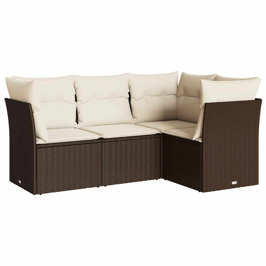 4-delige Loungeset met kussens poly rattan bruin is nu te koop bij PeponiXL, paradijselijk wonen!