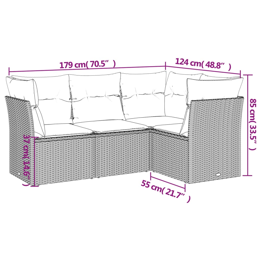 4-delige Loungeset met kussens poly rattan bruin is nu te koop bij PeponiXL, paradijselijk wonen!