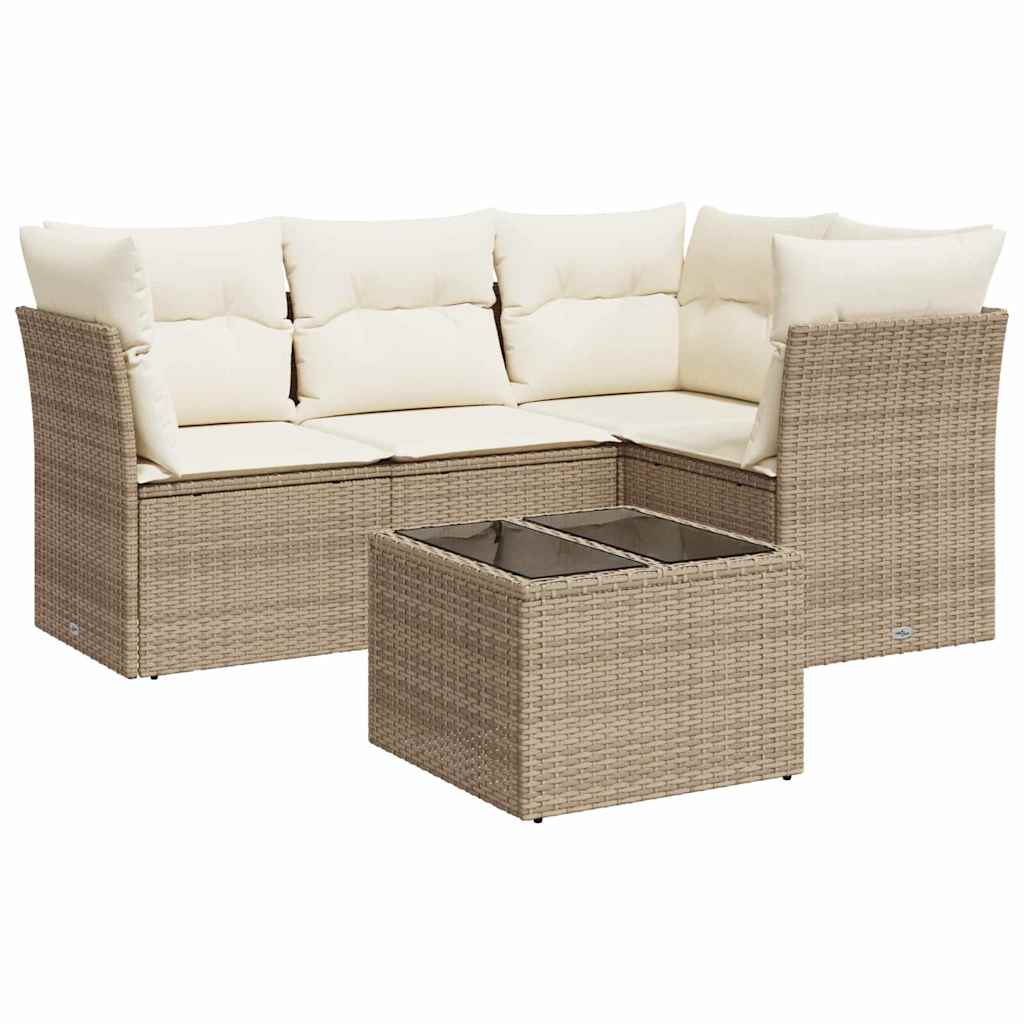 5-delige Loungeset met kussens poly rattan beige is nu te koop bij PeponiXL, paradijselijk wonen!