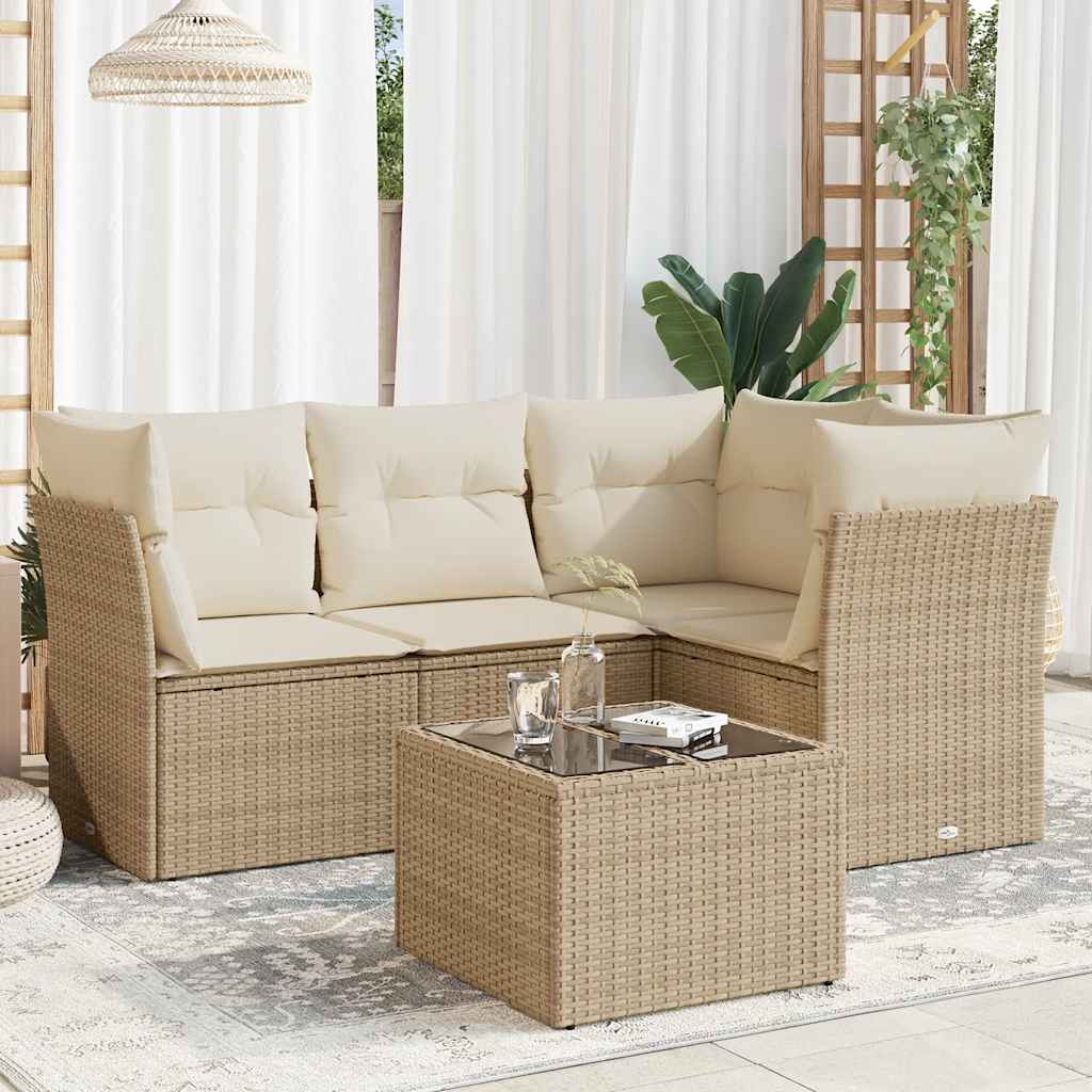 5-delige Loungeset met kussens poly rattan beige is nu te koop bij PeponiXL, paradijselijk wonen!