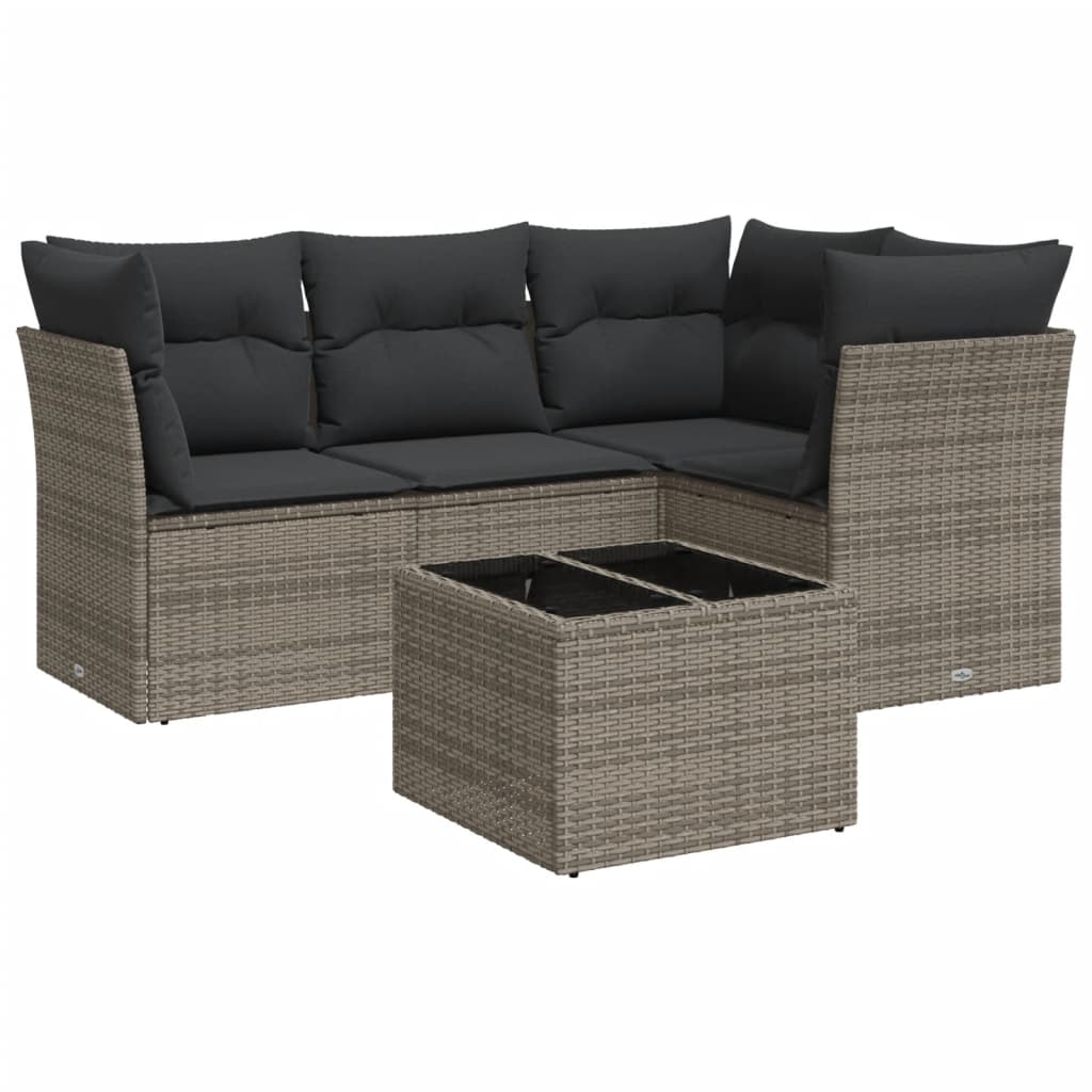 5-delige Loungeset met kussens poly rattan grijs is nu te koop bij PeponiXL, paradijselijk wonen!