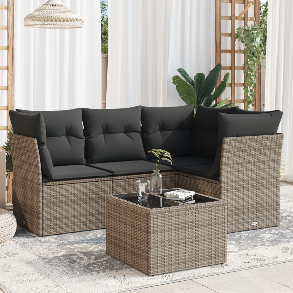 5-delige Loungeset met kussens poly rattan grijs is nu te koop bij PeponiXL, paradijselijk wonen!