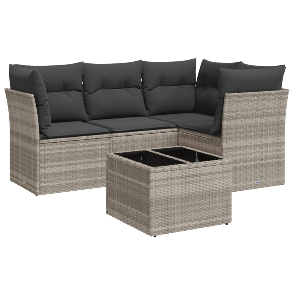 5-delige Loungeset met kussens poly rattan lichtgrijs is nu te koop bij PeponiXL, paradijselijk wonen!
