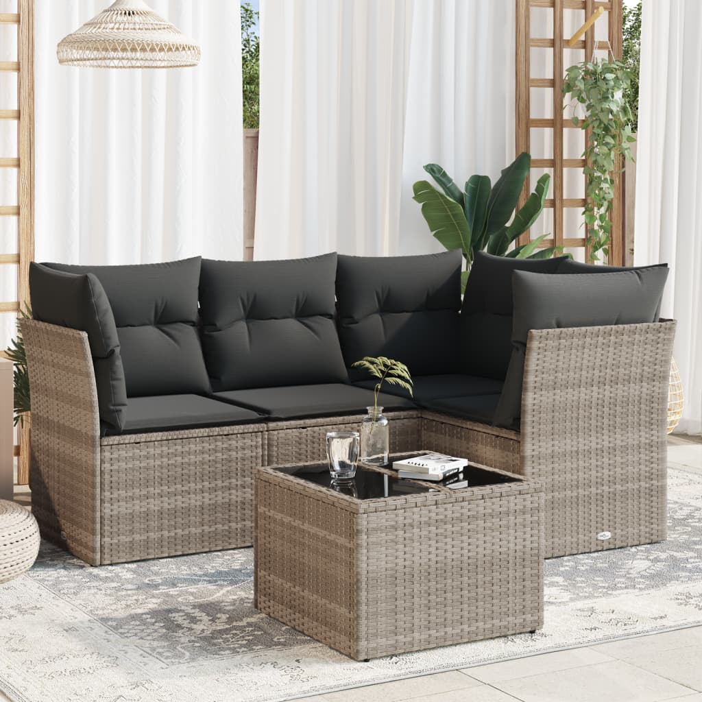5-delige Loungeset met kussens poly rattan lichtgrijs is nu te koop bij PeponiXL, paradijselijk wonen!