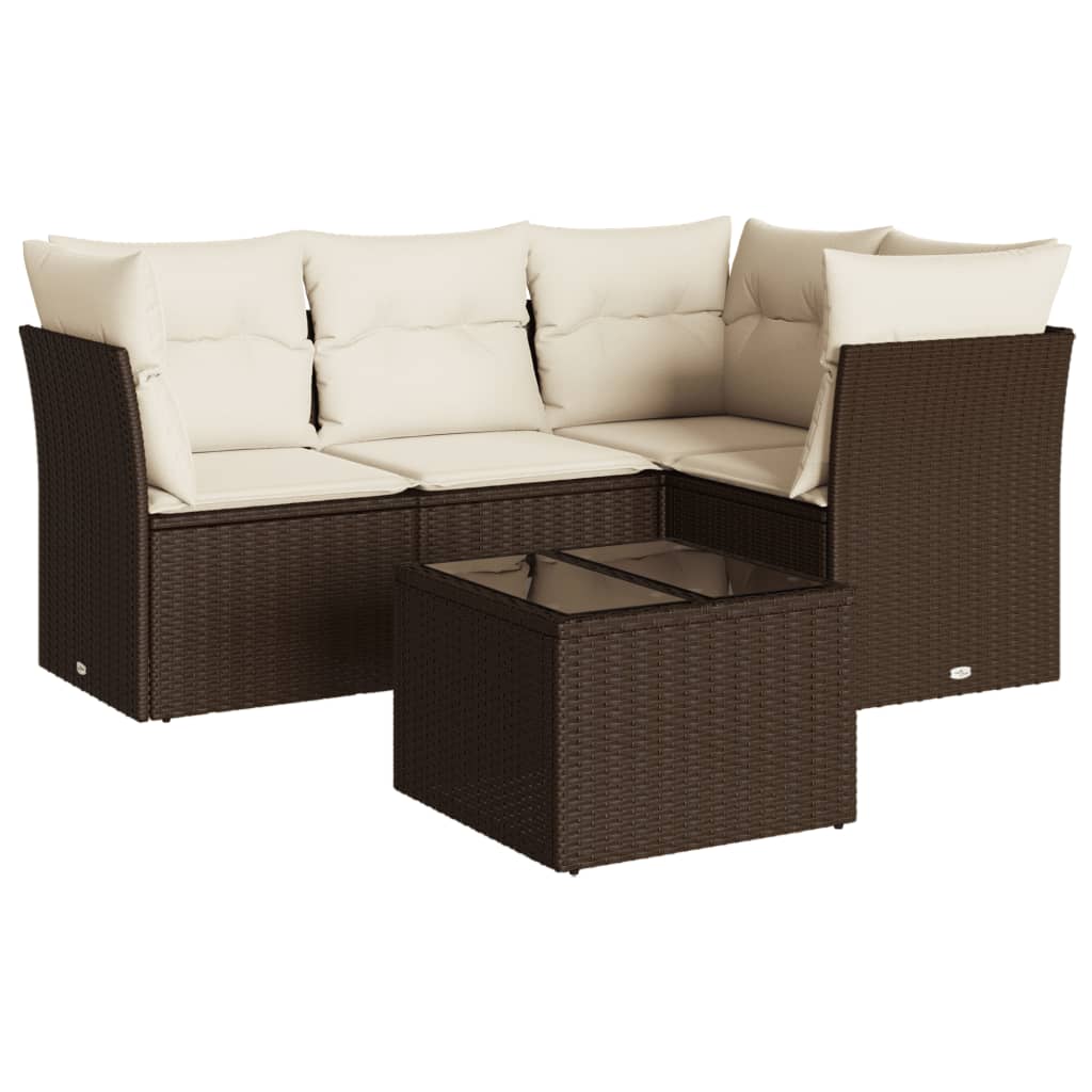 5-delige Loungeset met kussens poly rattan bruin is nu te koop bij PeponiXL, paradijselijk wonen!