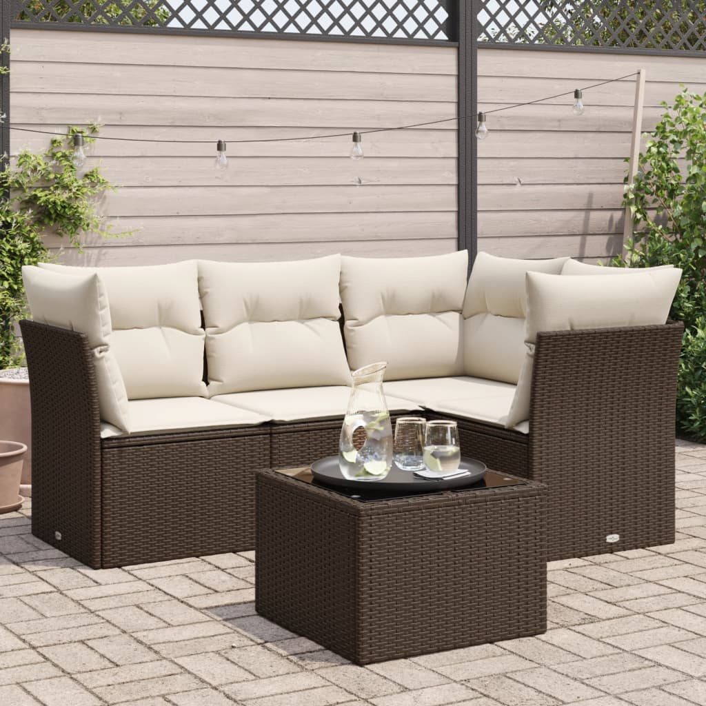 5-delige Loungeset met kussens poly rattan bruin is nu te koop bij PeponiXL, paradijselijk wonen!