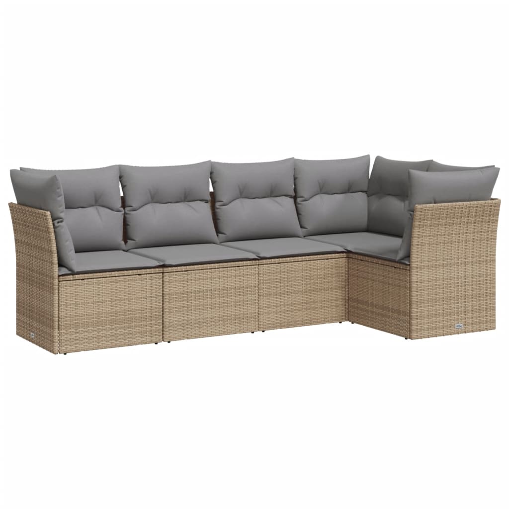 5-delige Loungeset met kussens poly rattan beige is nu te koop bij PeponiXL, paradijselijk wonen!