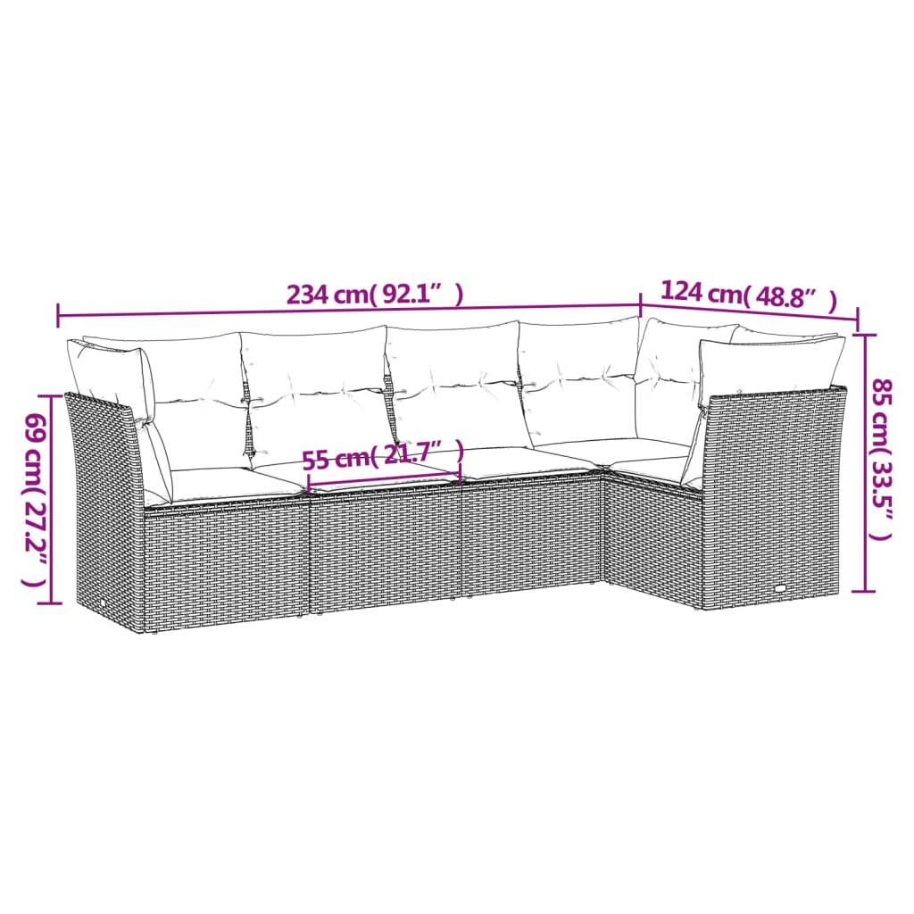 5-delige Loungeset met kussens poly rattan beige is nu te koop bij PeponiXL, paradijselijk wonen!
