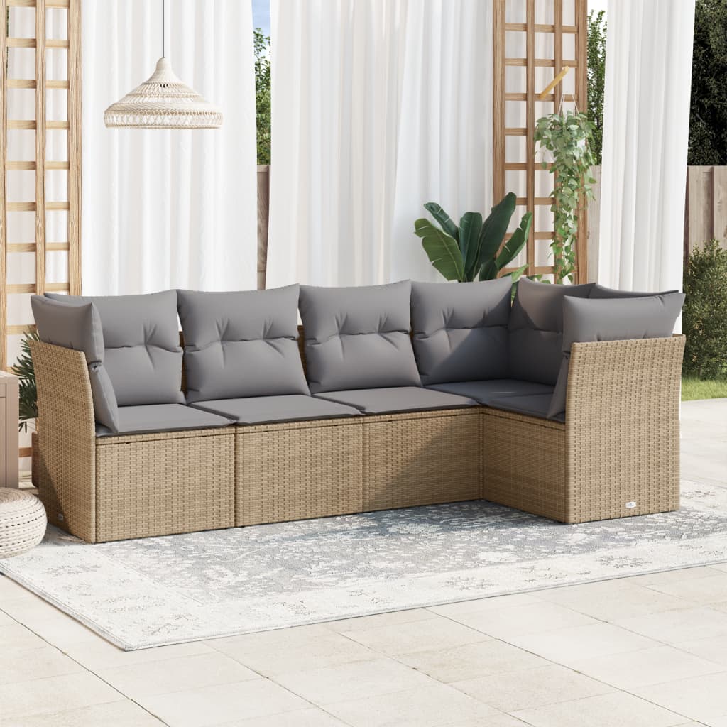5-delige Loungeset met kussens poly rattan beige is nu te koop bij PeponiXL, paradijselijk wonen!