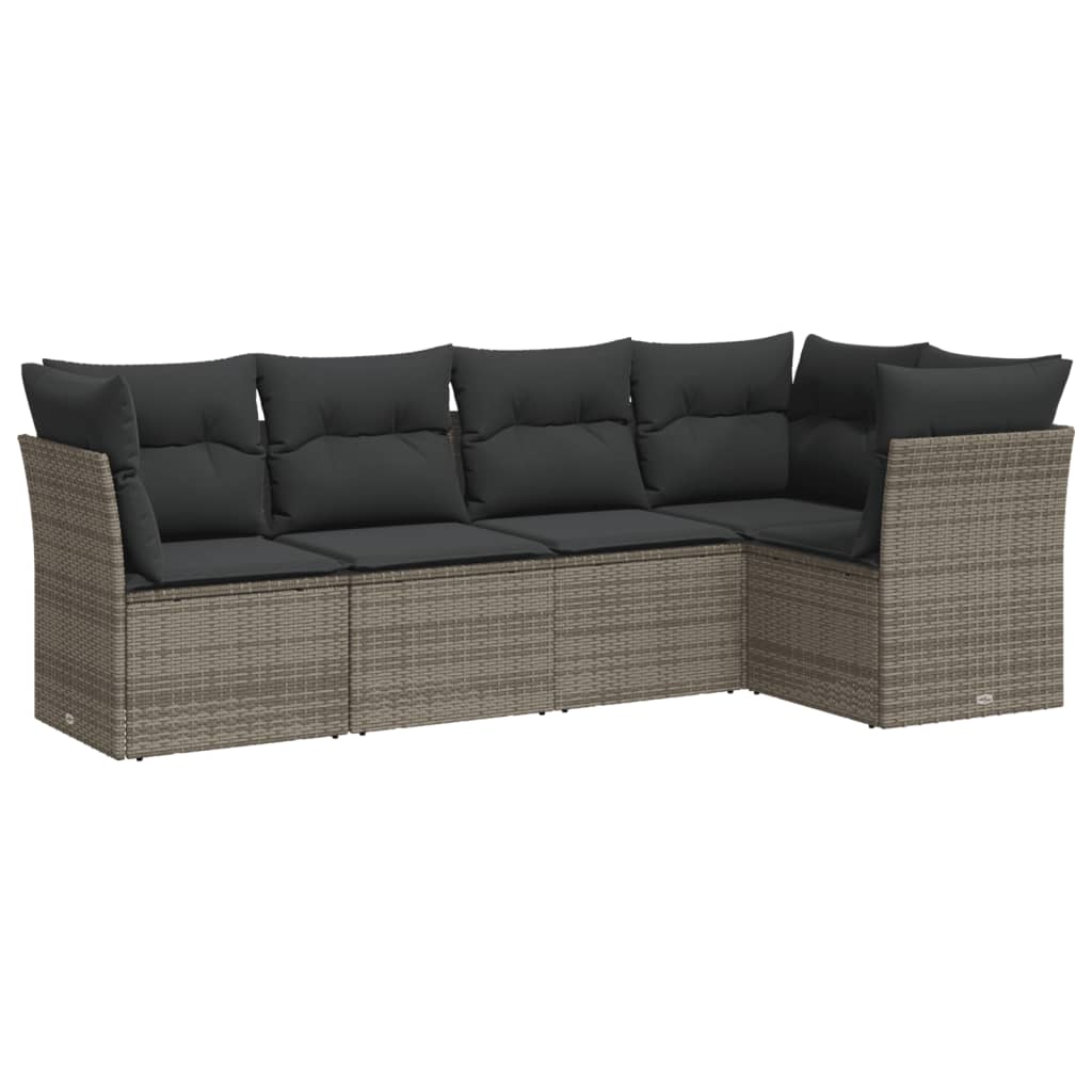 5-delige Loungeset met kussens poly rattan grijs is nu te koop bij PeponiXL, paradijselijk wonen!