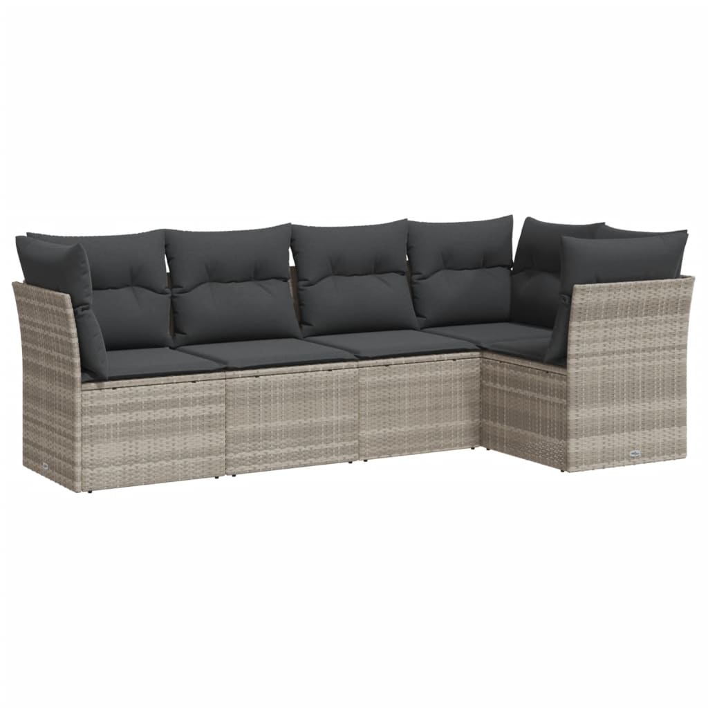 5-delige Loungeset met kussens poly rattan lichtgrijs is nu te koop bij PeponiXL, paradijselijk wonen!