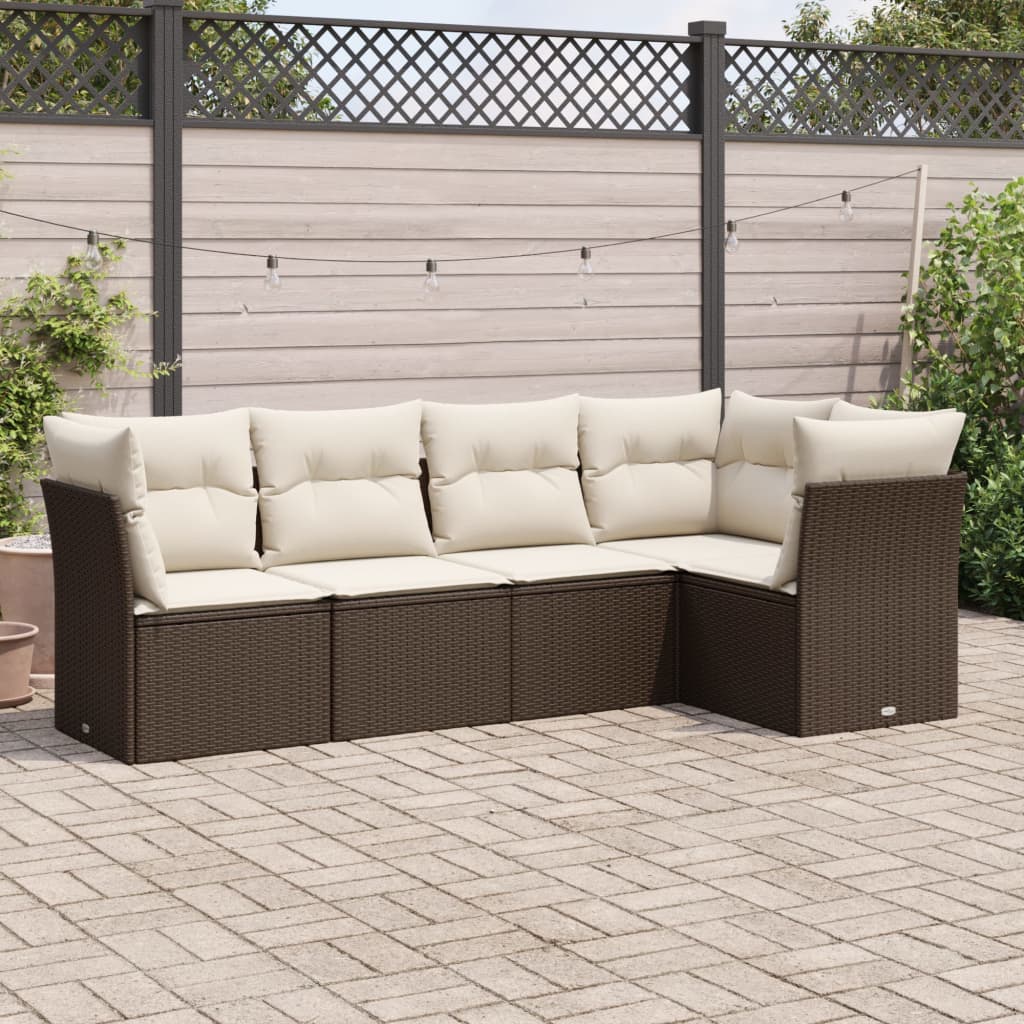 5-delige Loungeset met kussens poly rattan bruin is nu te koop bij PeponiXL, paradijselijk wonen!