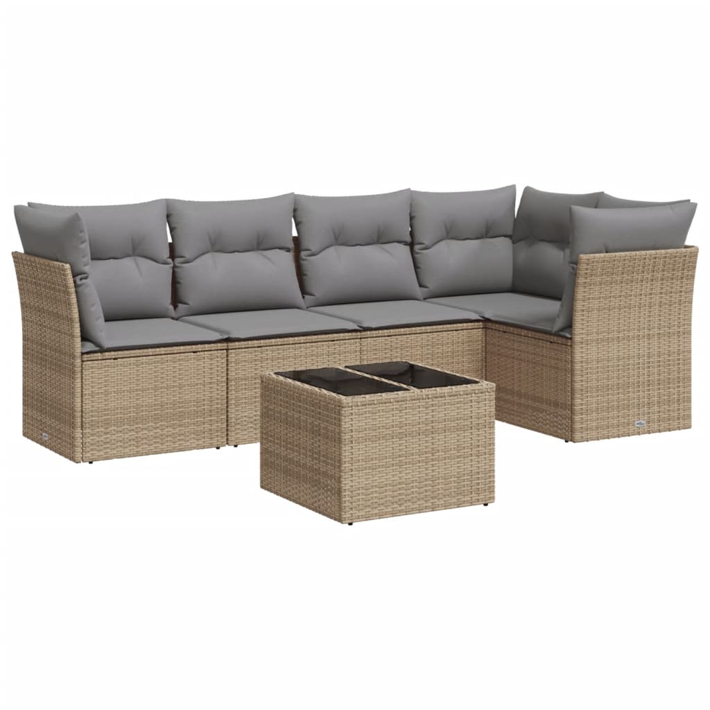 6-delige Loungeset met kussens poly rattan beige is nu te koop bij PeponiXL, paradijselijk wonen!