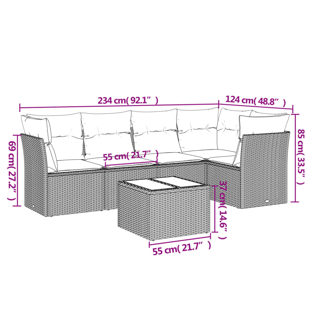 6-delige Loungeset met kussens poly rattan beige is nu te koop bij PeponiXL, paradijselijk wonen!