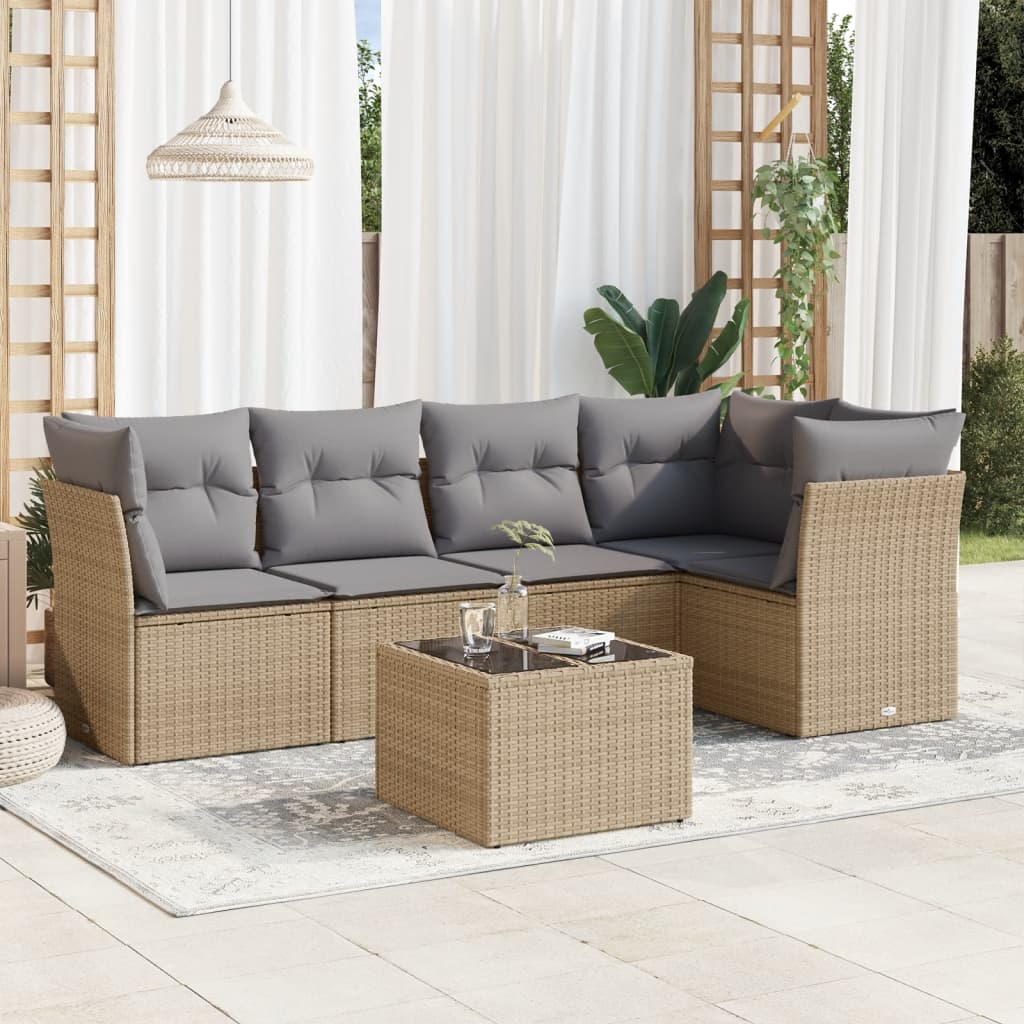 6-delige Loungeset met kussens poly rattan beige is nu te koop bij PeponiXL, paradijselijk wonen!