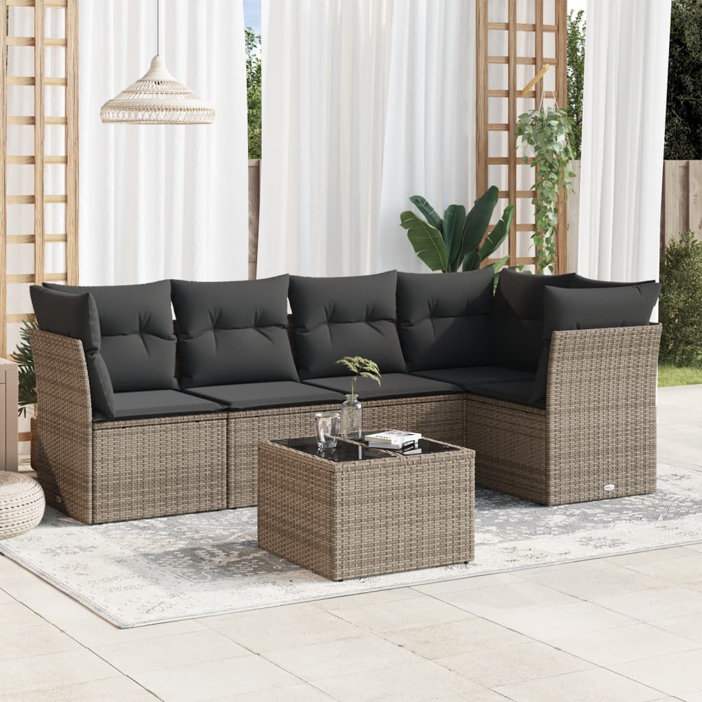 6-delige Loungeset met kussens poly rattan grijs is nu te koop bij PeponiXL, paradijselijk wonen!