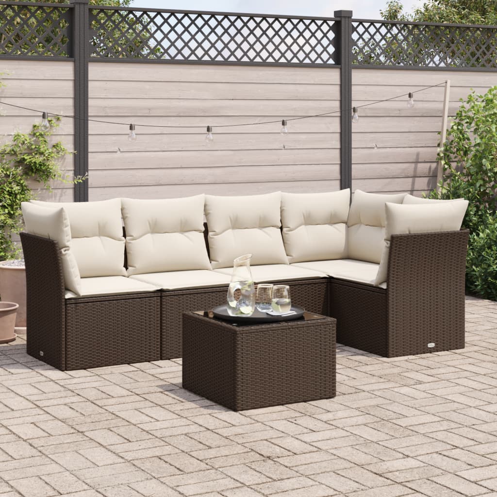 6-delige Loungeset met kussens poly rattan bruin is nu te koop bij PeponiXL, paradijselijk wonen!