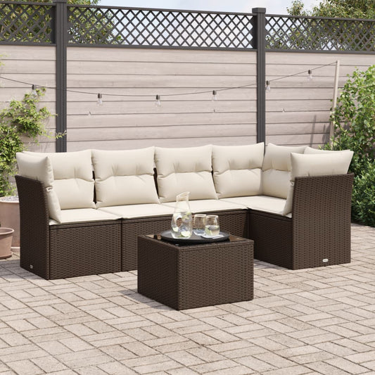 6-delige Loungeset met kussens poly rattan bruin is nu te koop bij PeponiXL, paradijselijk wonen!