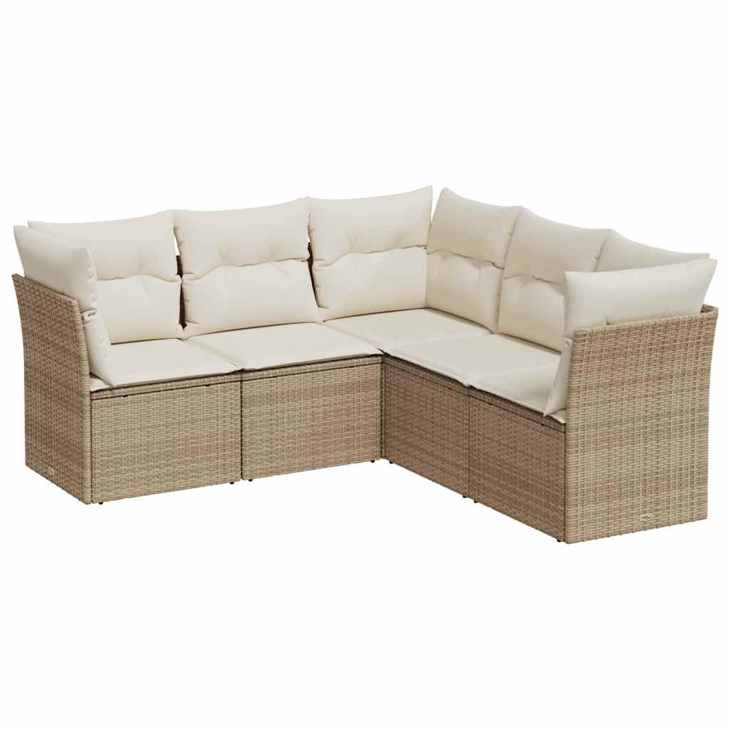 5-delige Loungeset met kussens poly rattan beige