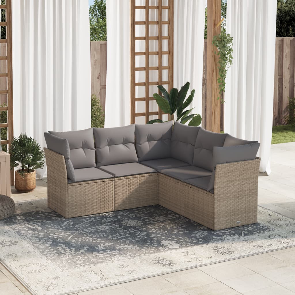 5-delige Loungeset met kussens poly rattan beige is nu te koop bij PeponiXL, paradijselijk wonen!