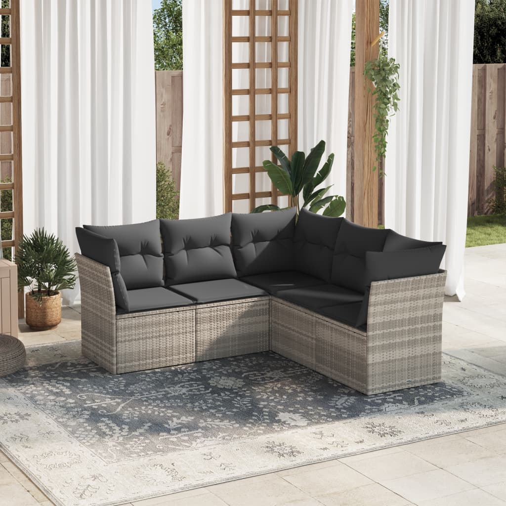 5-delige Loungeset met kussens poly rattan lichtgrijs is nu te koop bij PeponiXL, paradijselijk wonen!