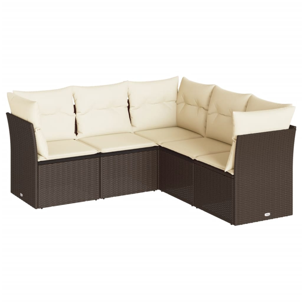 5-delige Loungeset met kussens poly rattan bruin is nu te koop bij PeponiXL, paradijselijk wonen!