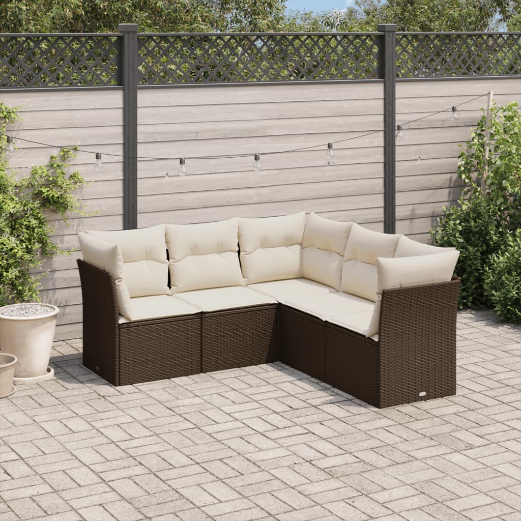5-delige Loungeset met kussens poly rattan bruin is nu te koop bij PeponiXL, paradijselijk wonen!