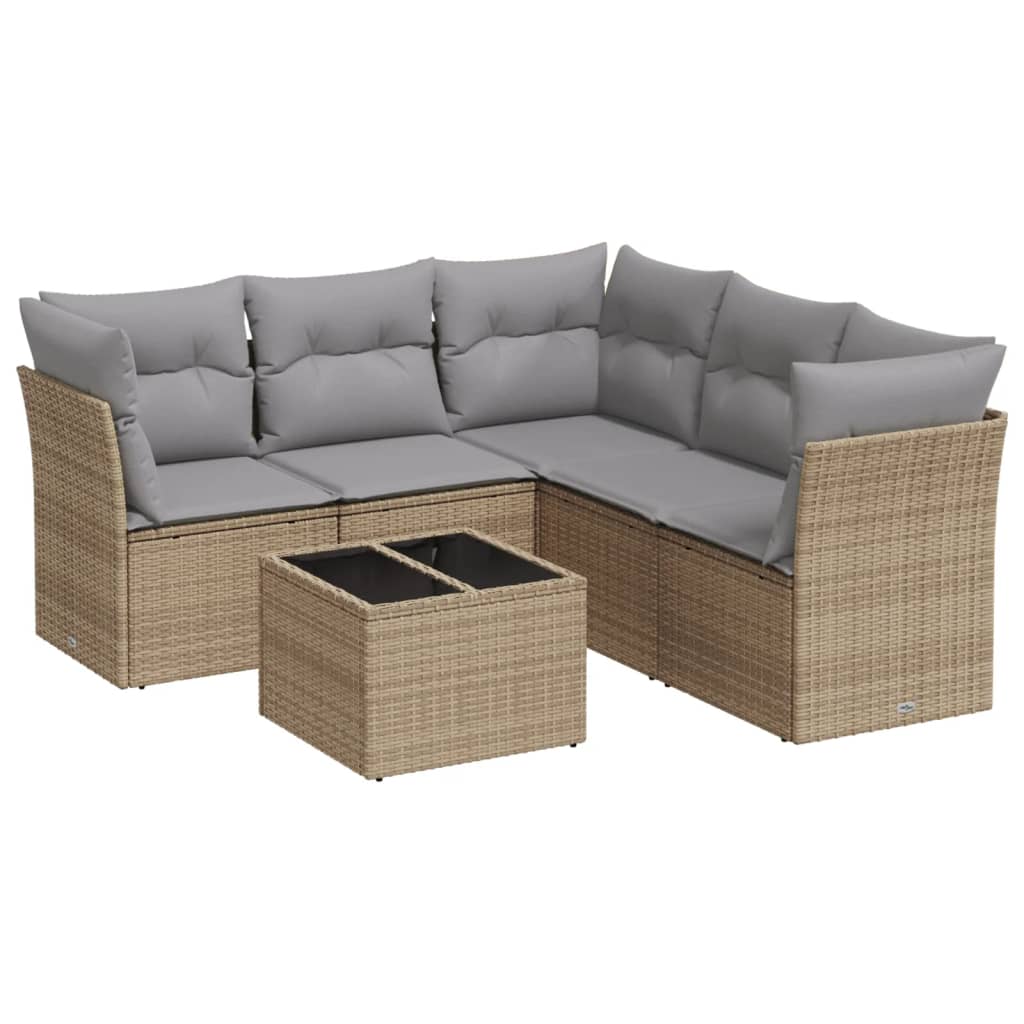 6-delige Loungeset met kussens poly rattan beige is nu te koop bij PeponiXL, paradijselijk wonen!