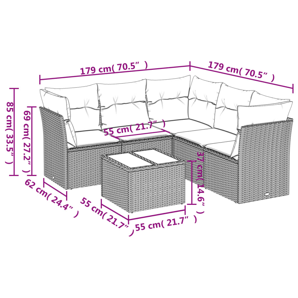 6-delige Loungeset met kussens poly rattan beige is nu te koop bij PeponiXL, paradijselijk wonen!