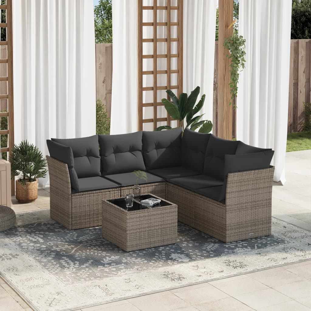 6-delige Loungeset met kussens poly rattan grijs is nu te koop bij PeponiXL, paradijselijk wonen!