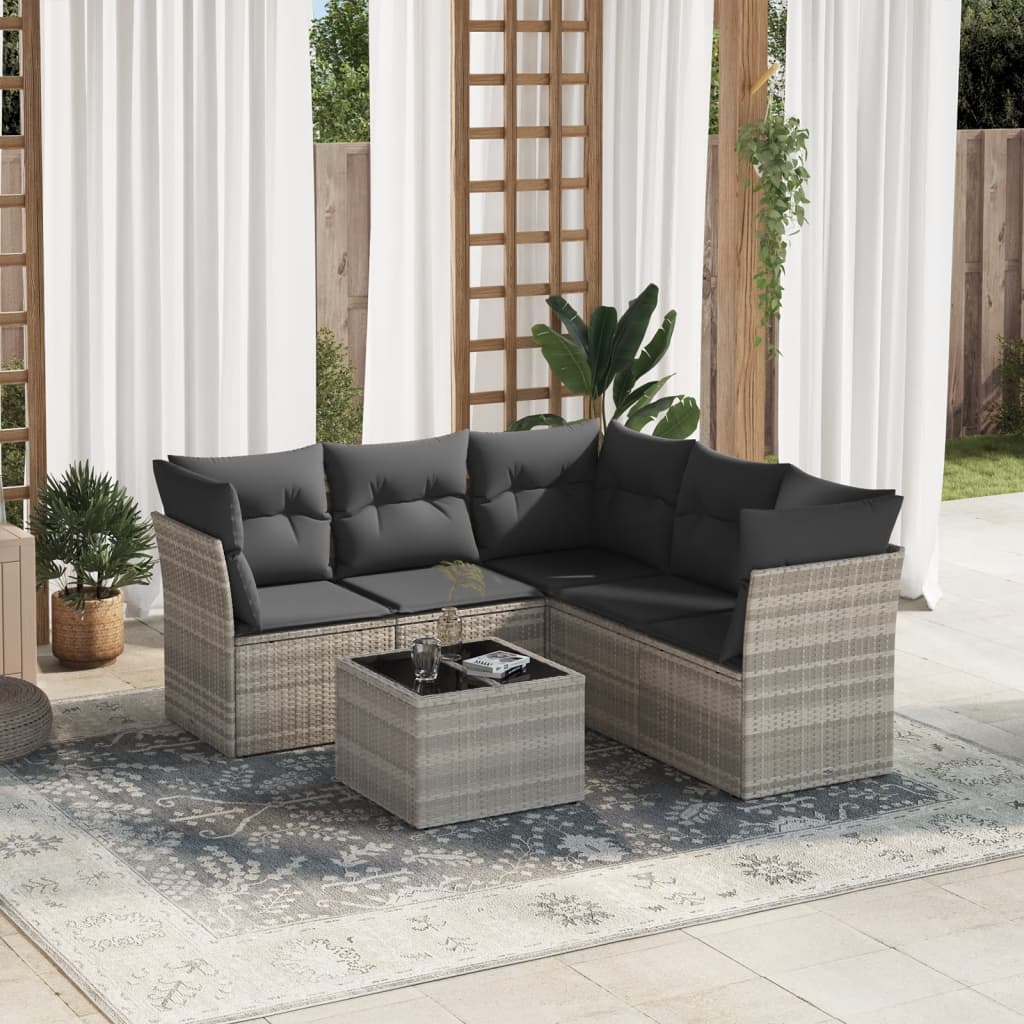 6-delige Loungeset met kussens poly rattan lichtgrijs is nu te koop bij PeponiXL, paradijselijk wonen!
