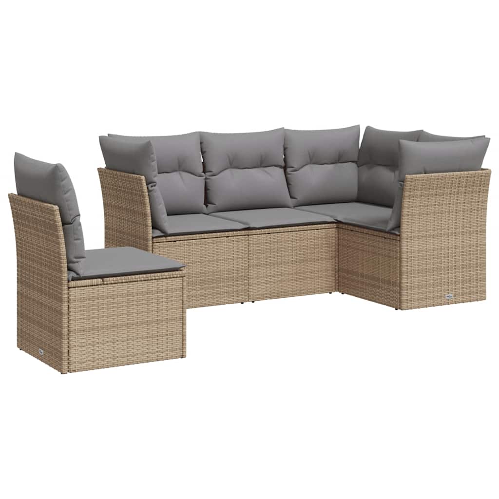 5-delige Loungeset met kussens poly rattan beige is nu te koop bij PeponiXL, paradijselijk wonen!