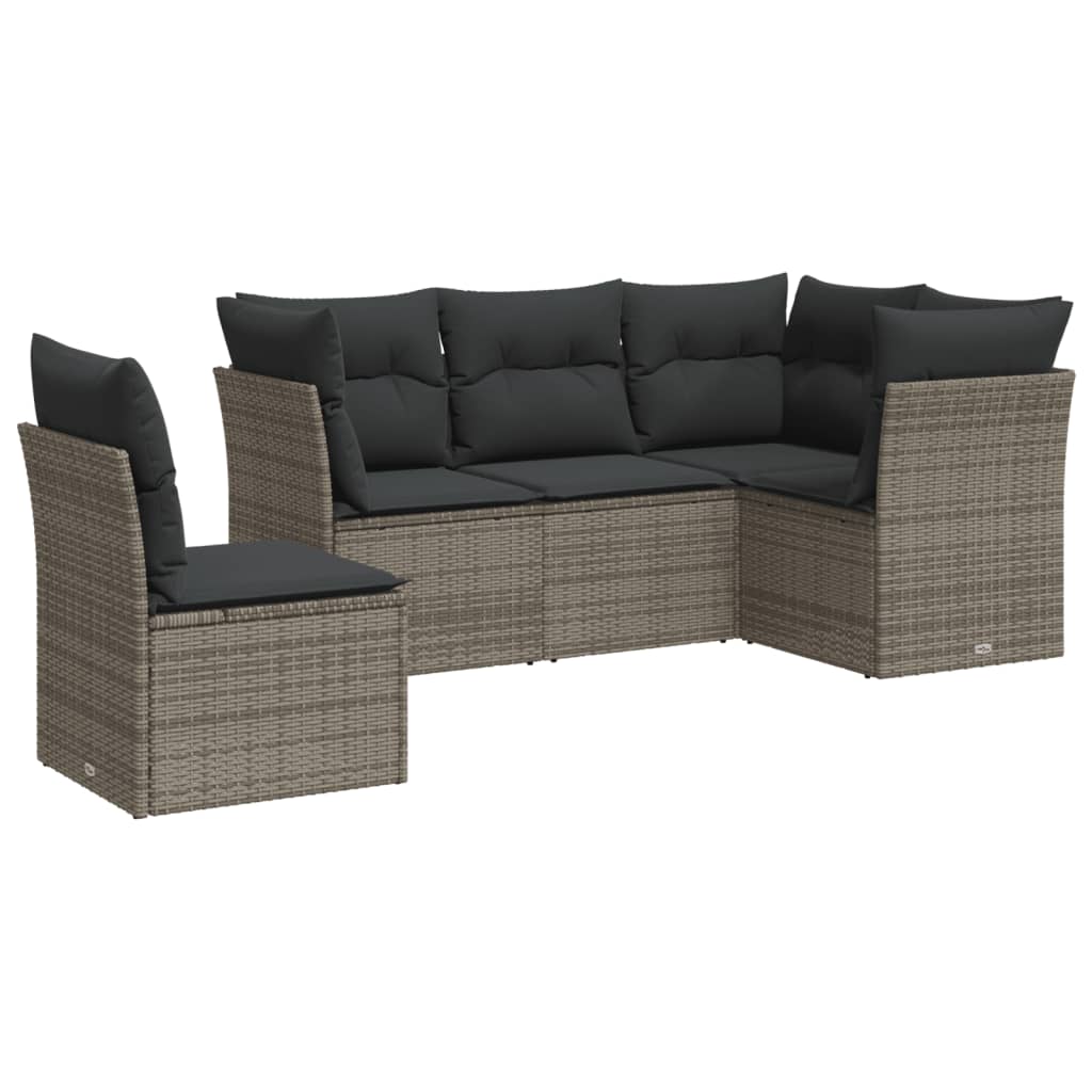 5-delige Loungeset met kussens poly rattan grijs is nu te koop bij PeponiXL, paradijselijk wonen!