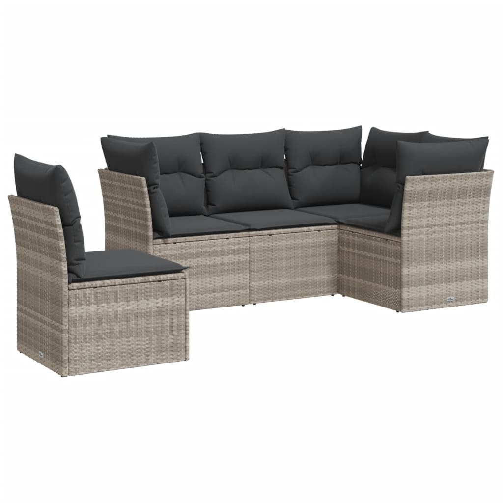 5-delige Loungeset met kussens poly rattan lichtgrijs is nu te koop bij PeponiXL, paradijselijk wonen!