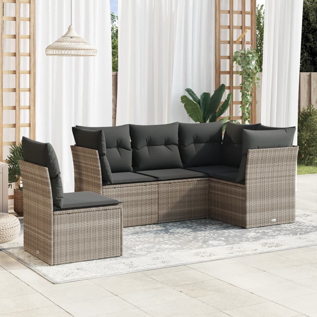 5-delige Loungeset met kussens poly rattan lichtgrijs is nu te koop bij PeponiXL, paradijselijk wonen!