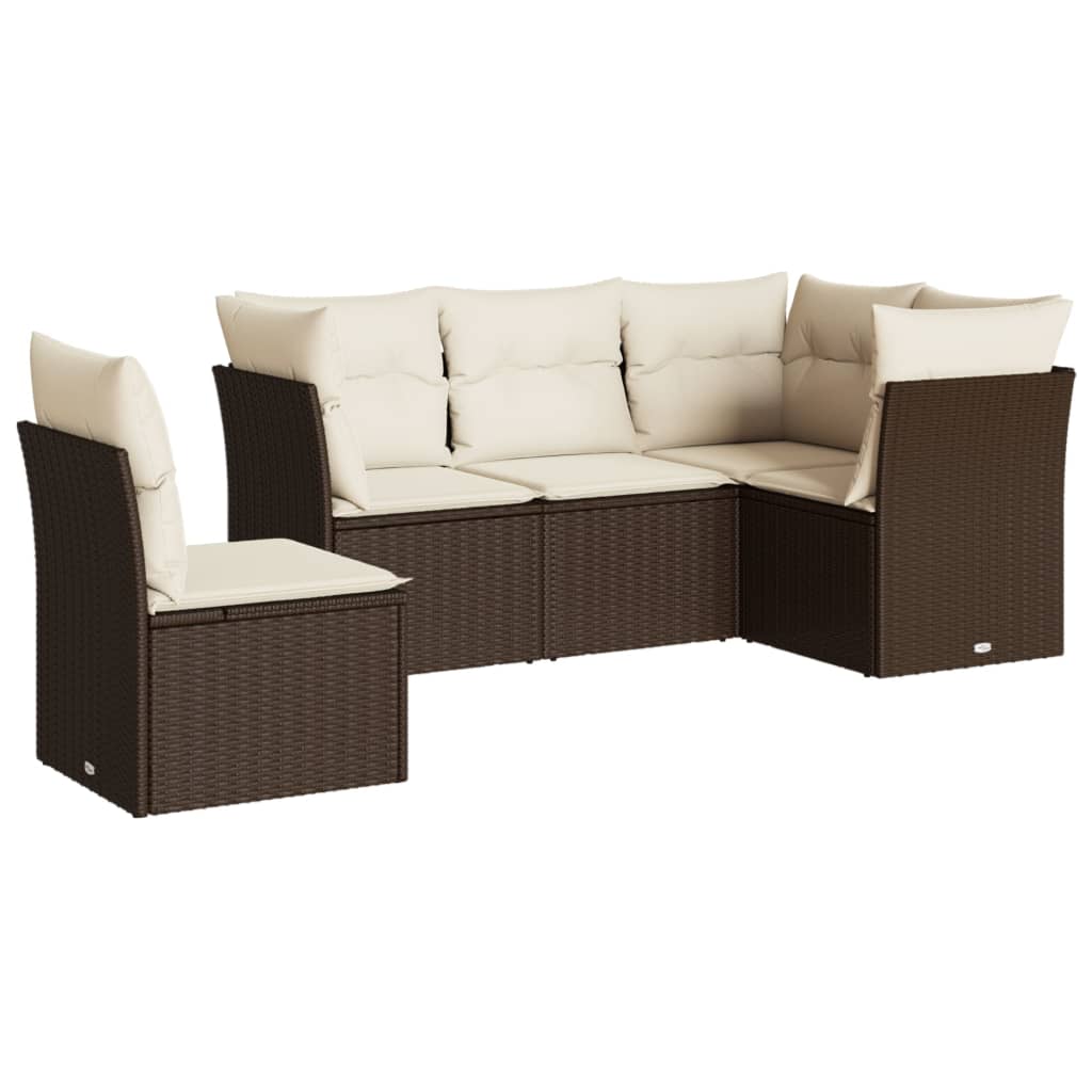5-delige Loungeset met kussens poly rattan bruin is nu te koop bij PeponiXL, paradijselijk wonen!